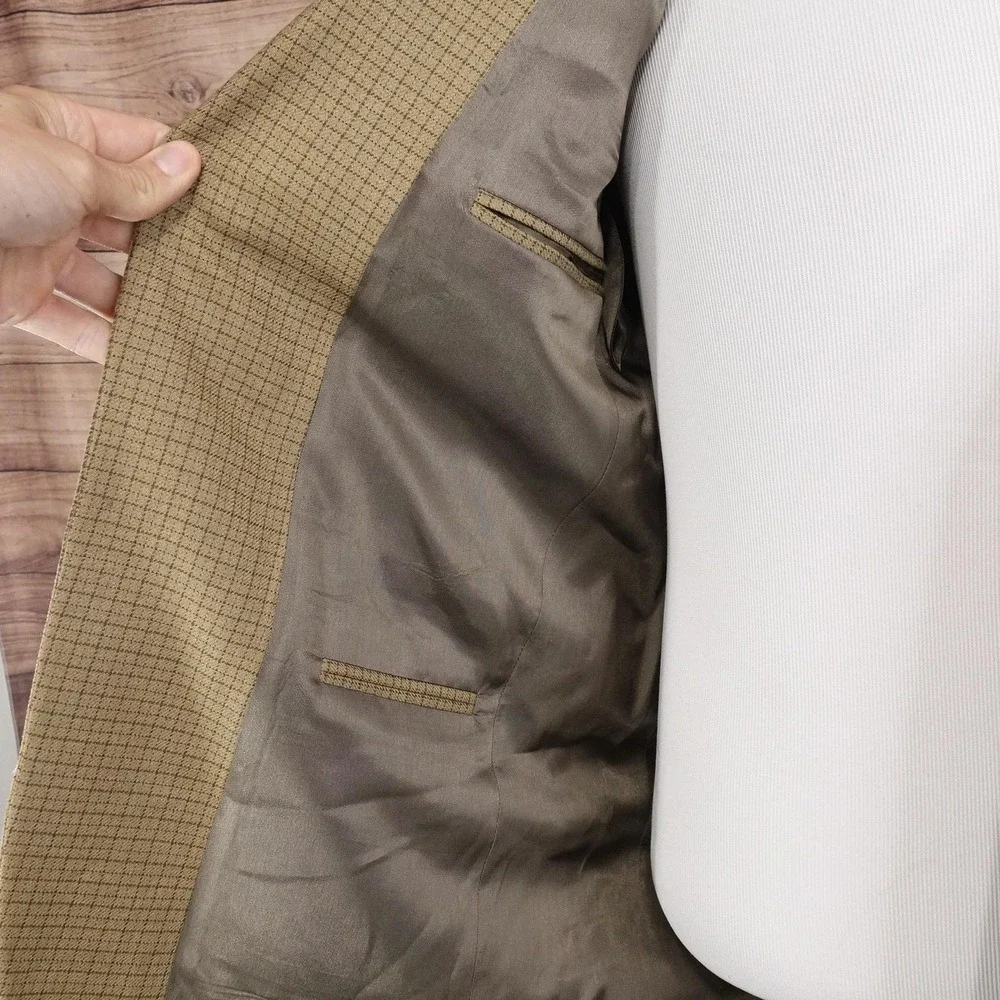Nautica Blazer Mens 38R Beige Check Lambswool Tweed Sport Coat Jacket Notch